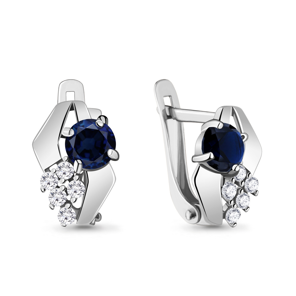 44819Б Серьги из Серебра с наносапфирами, фианитами