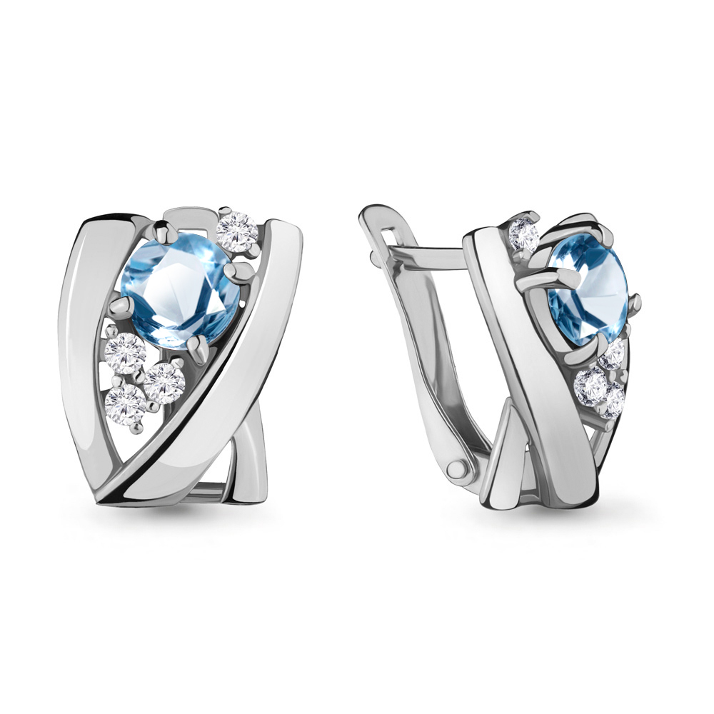 4482205А Серьги из Серебра с топазами свисс блю, фианитами
