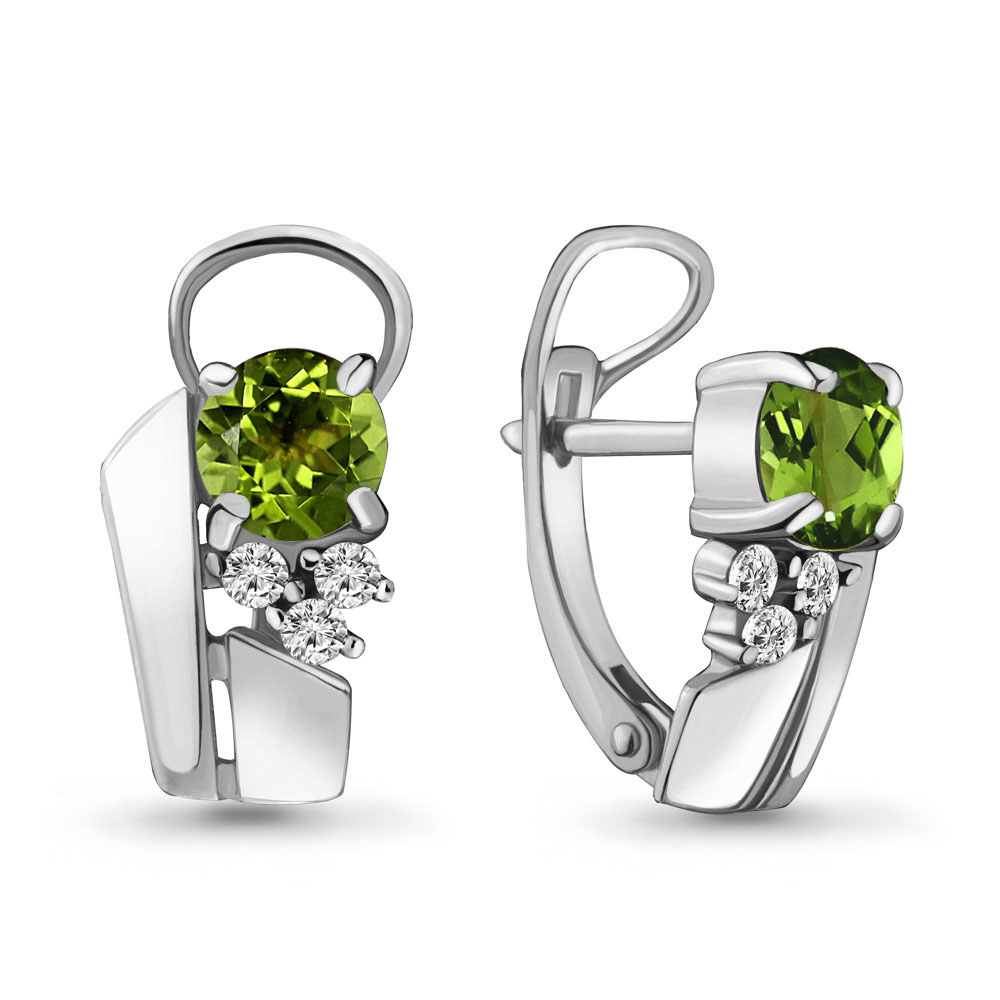 4482307А Серьги из Серебра с фианитами, хризолитами