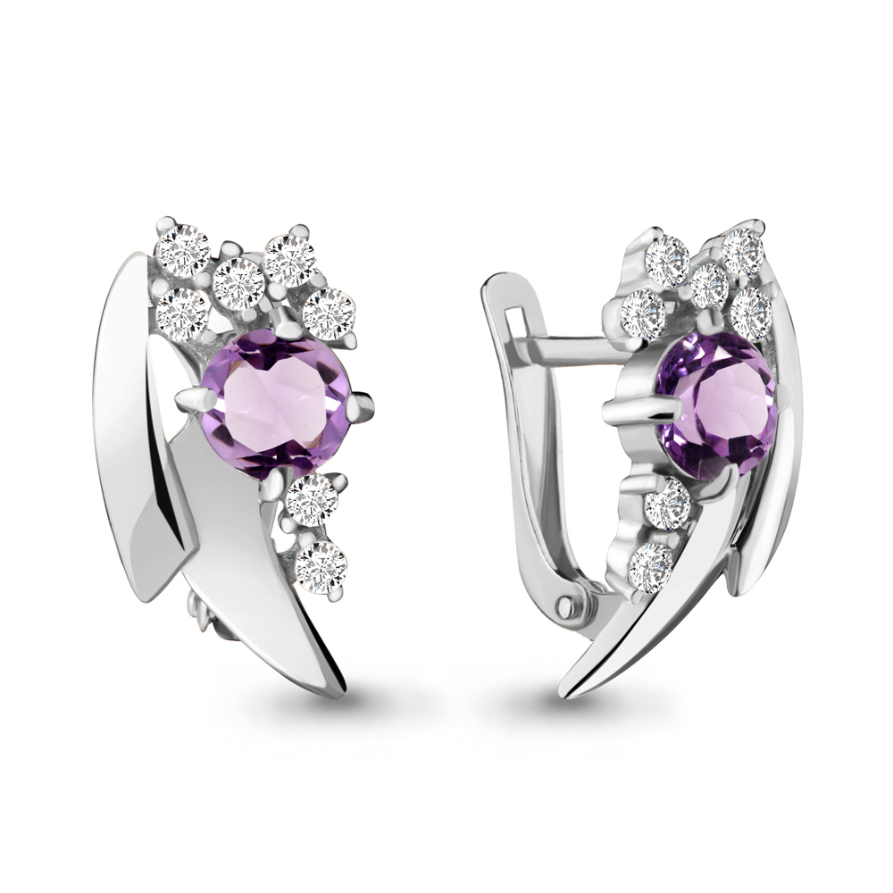 4482404А Серьги из Серебра с аметистами, фианитами