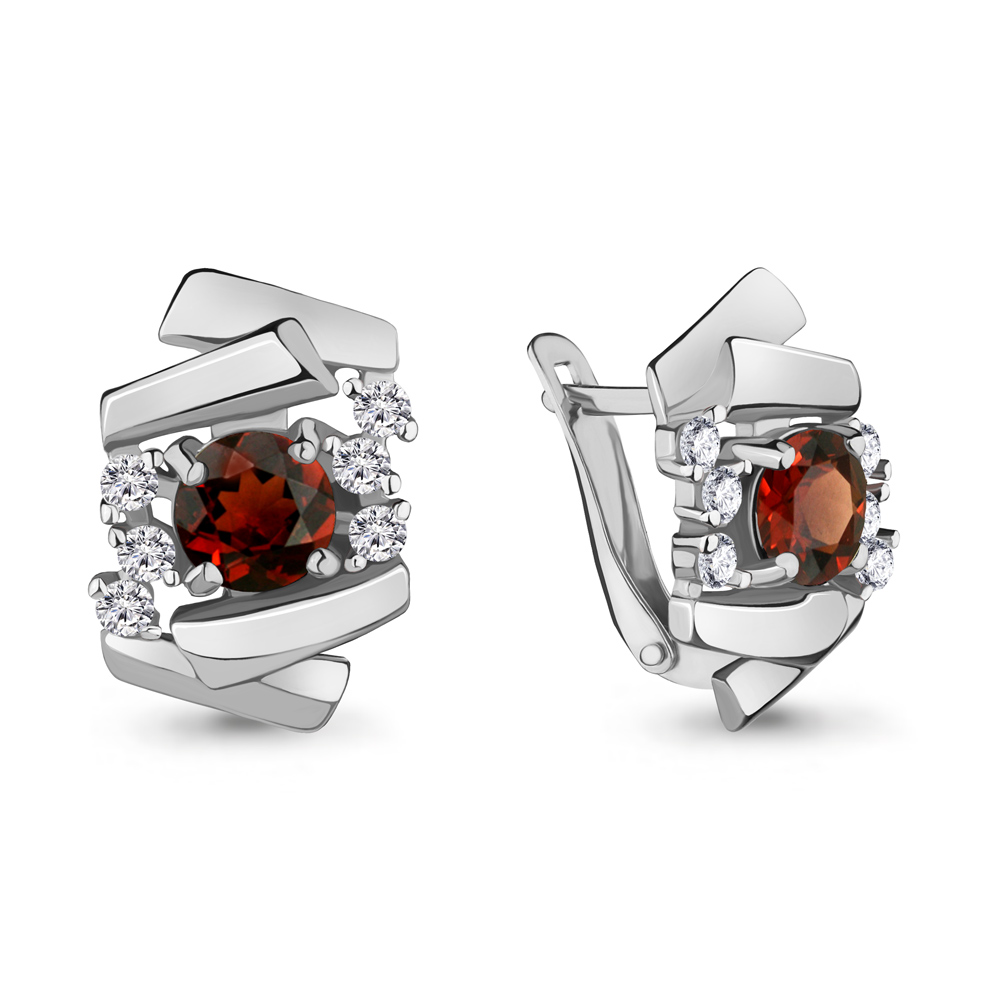 4483003А Серьги из Серебра с гранатами, фианитами