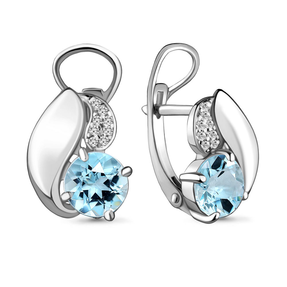 4486602А Серьги из Серебра с топазами скай блю, фианитами