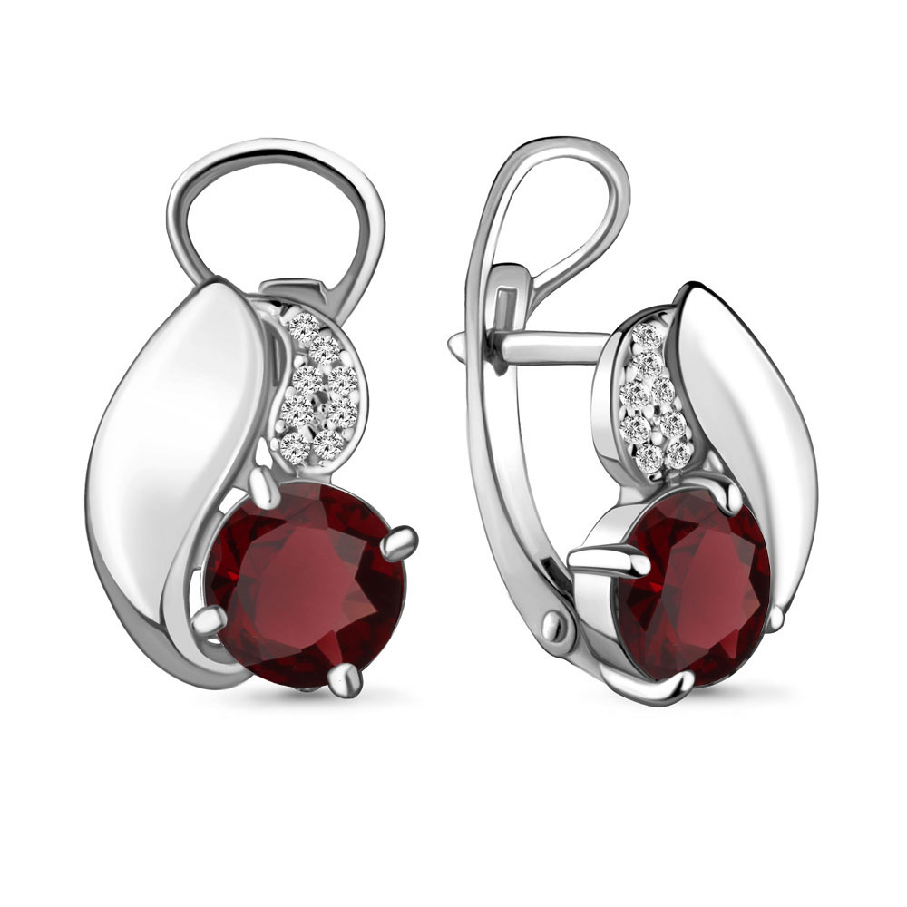 4486603А Серьги из Серебра с гранатами, фианитами