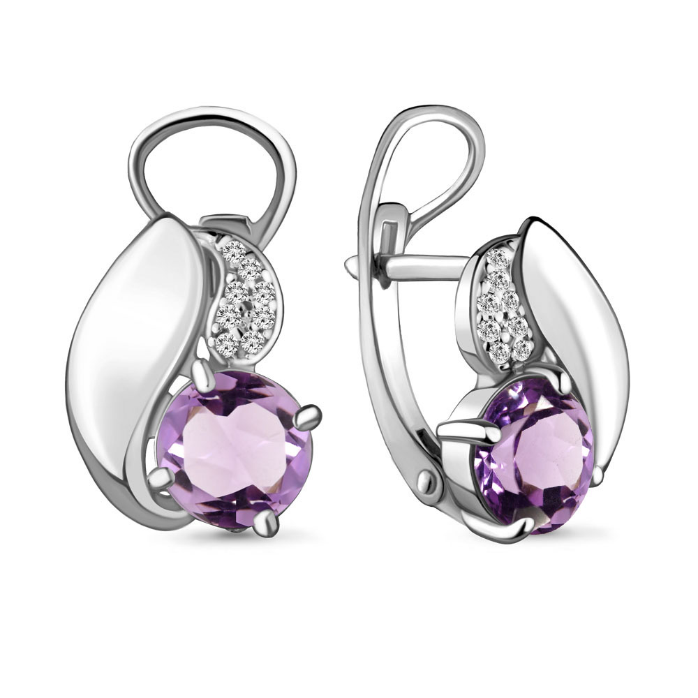 4486604А Серьги из Серебра с аметистами, фианитами