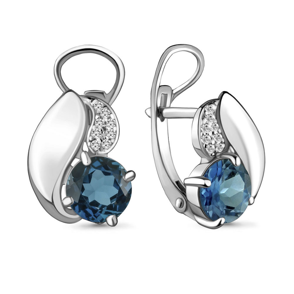 4486608А Серьги из Серебра с топазами лондон блю, фианитами