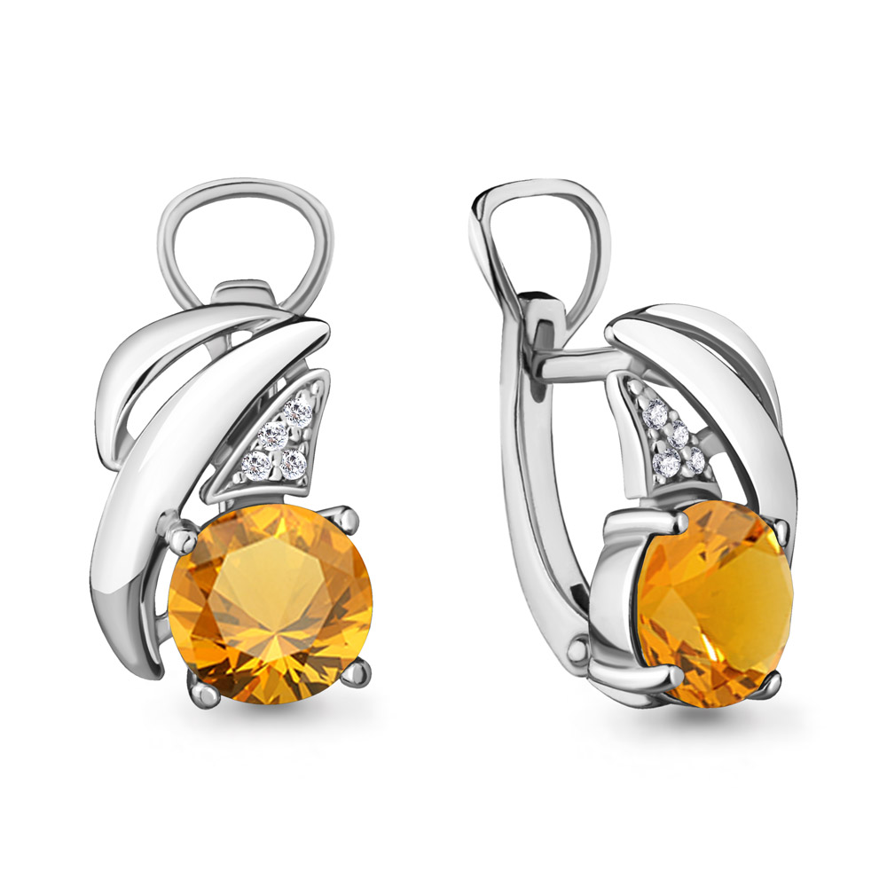 4486706А Серьги из Серебра с фианитами, цитринами