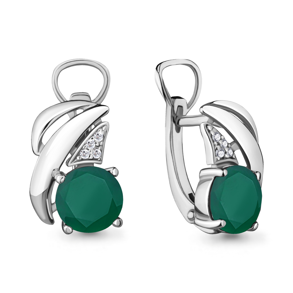 4486709А Серьги из Серебра с агатами, фианитами