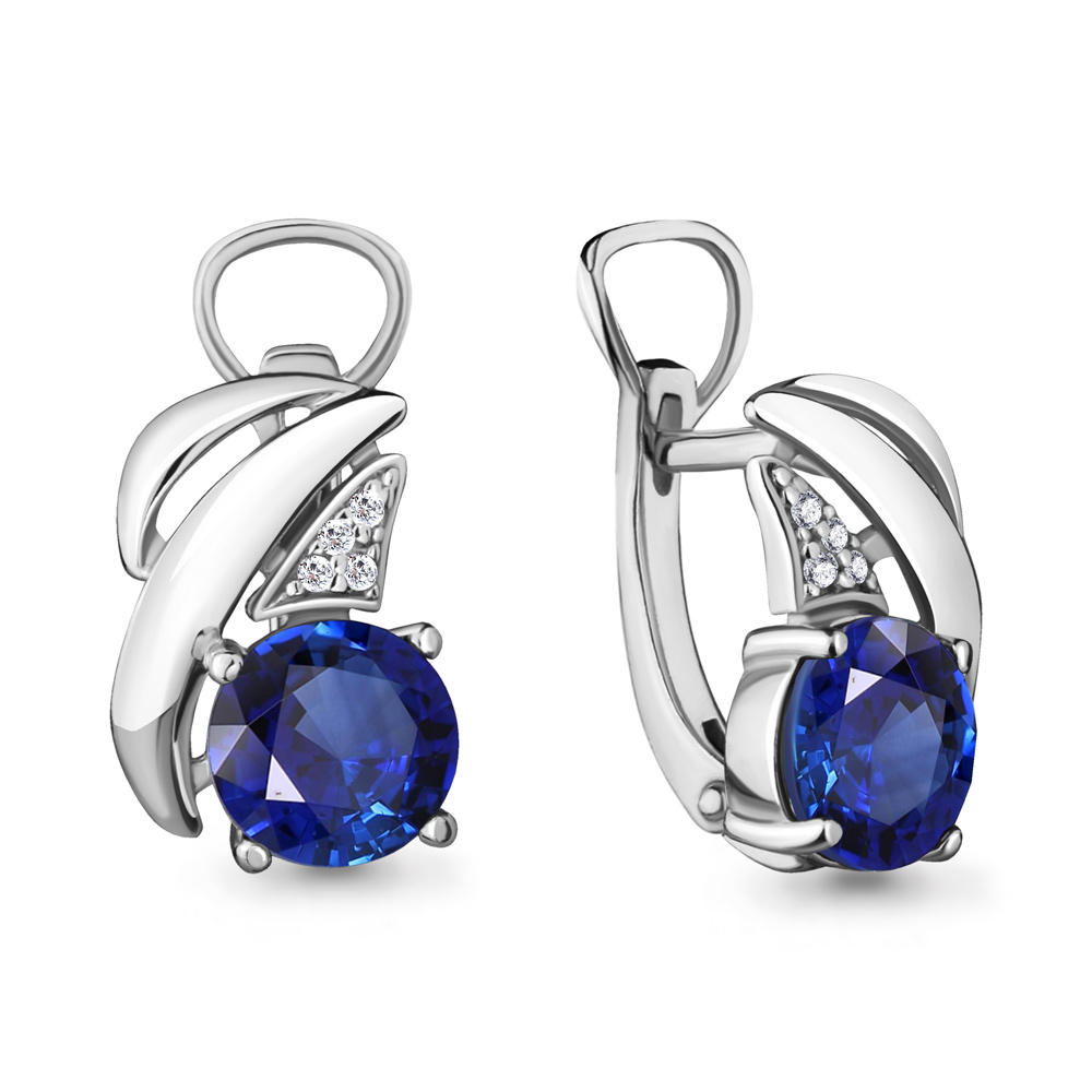 44867Б Серьги из Серебра с наносапфирами, фианитами