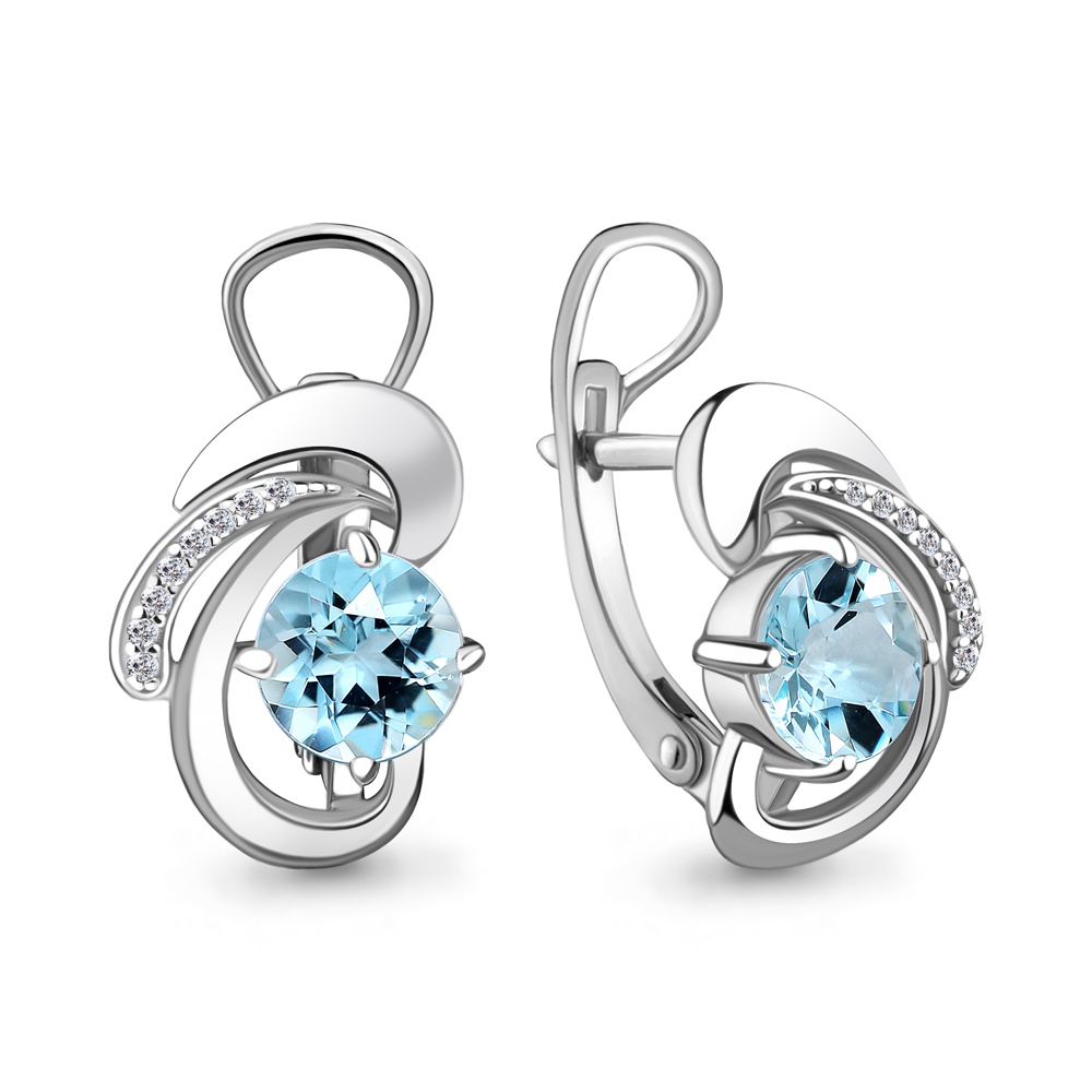 4486802А Серьги из Серебра с топазами скай блю, фианитами