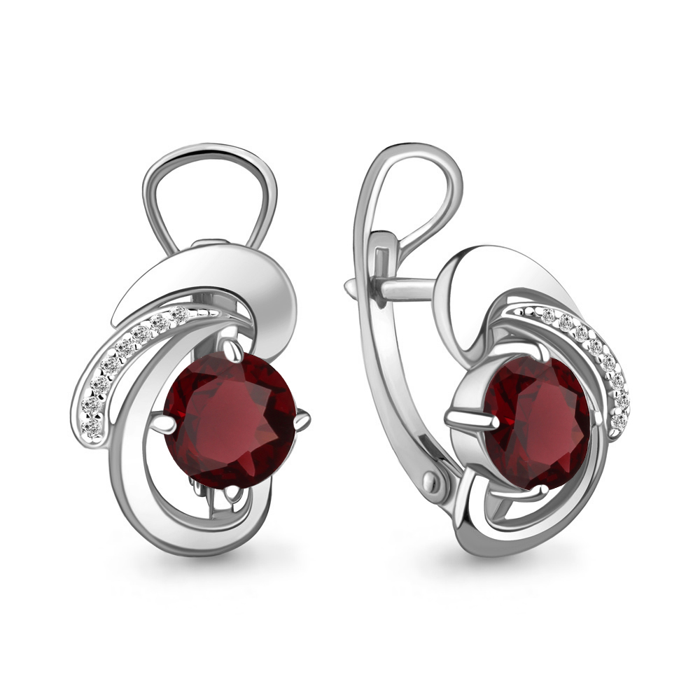 4486803А Серьги из Серебра с гранатами, фианитами