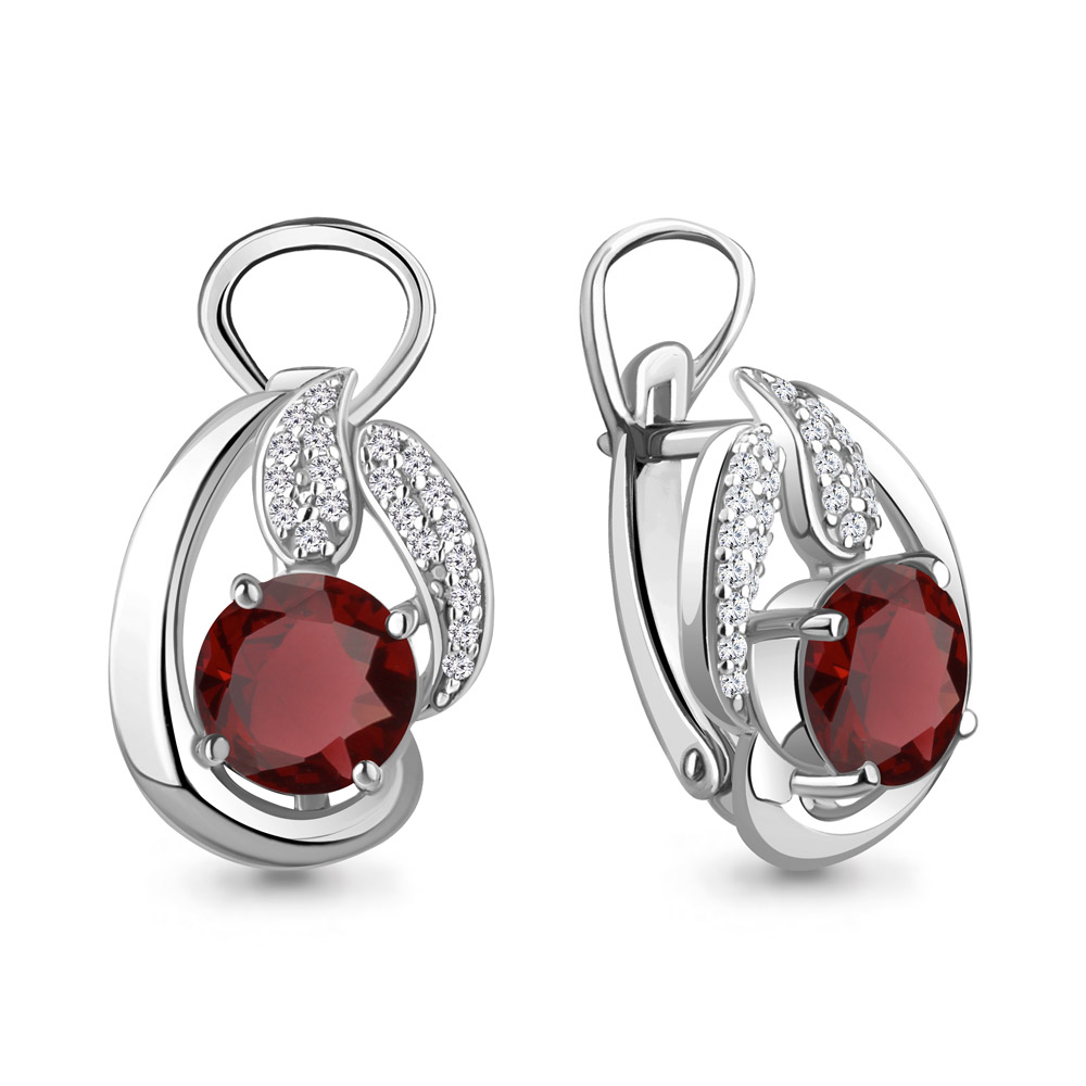 4486903А Серьги из Серебра с гранатами, фианитами