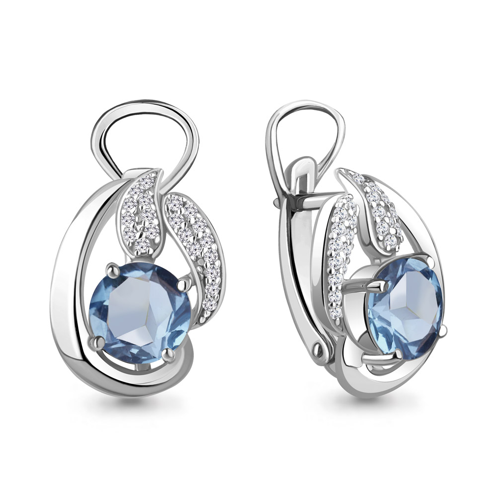 4486905А Серьги из Серебра с топазами свисс блю, фианитами