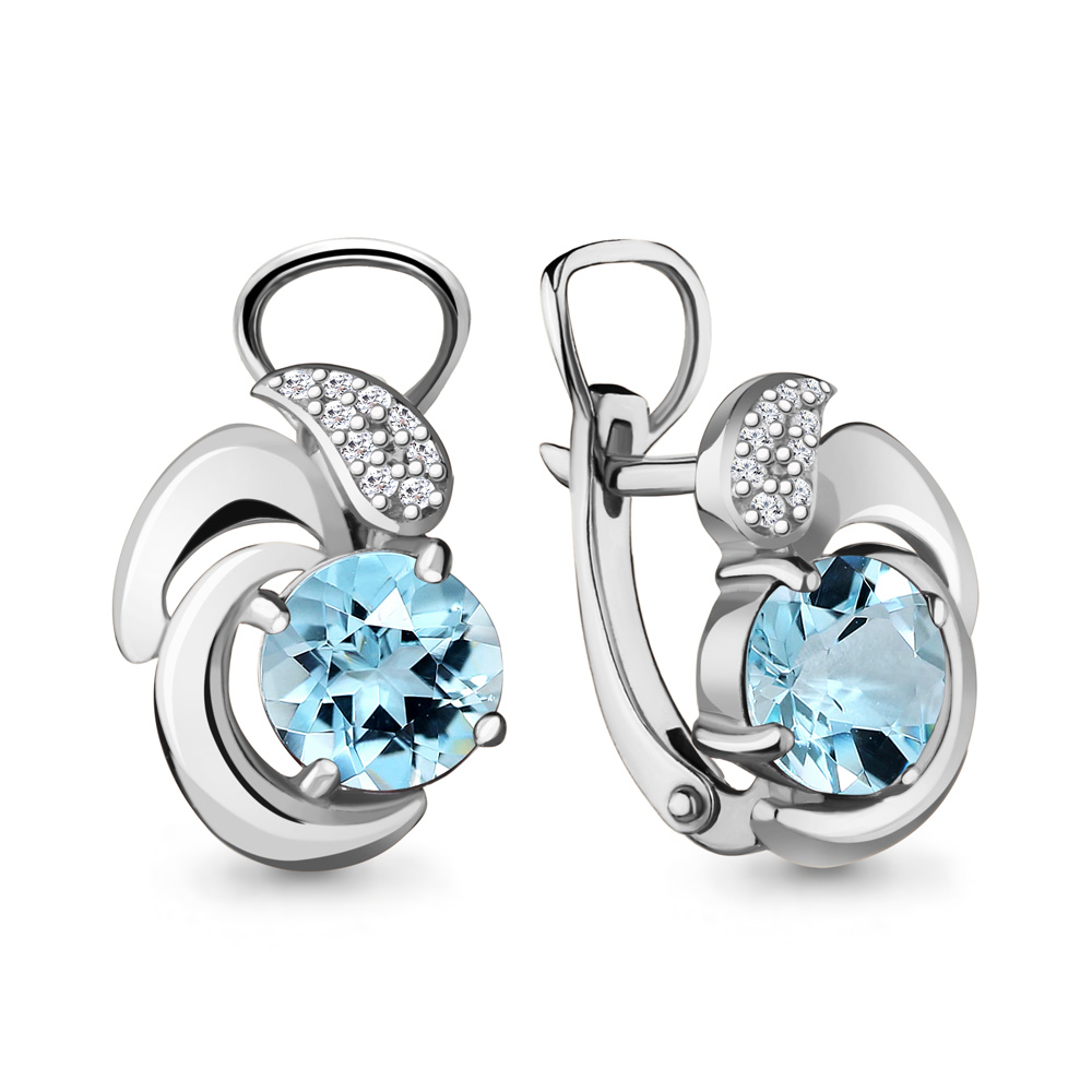 4487002А Серьги из Серебра с топазами скай блю, фианитами