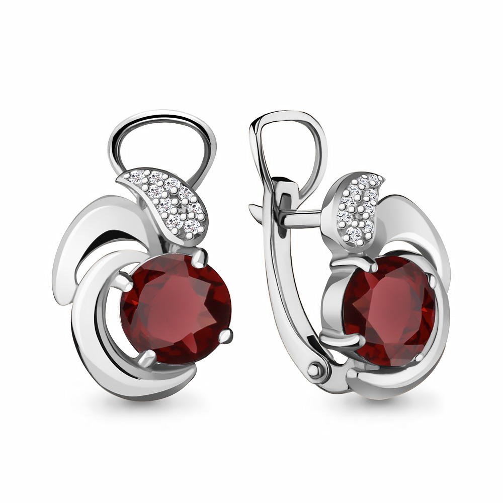 4487003А Серьги из Серебра с гранатами, фианитами