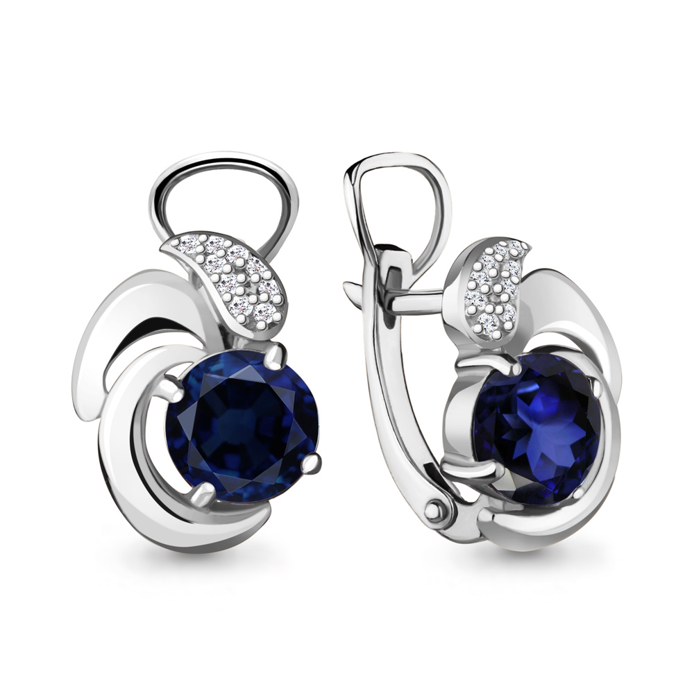 44870Б Серьги из Серебра с наносапфирами, фианитами