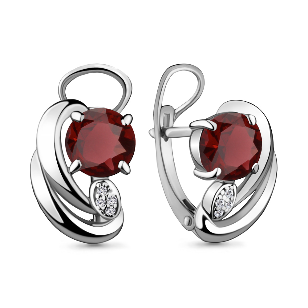 4487103А Серьги из Серебра с гранатами, фианитами