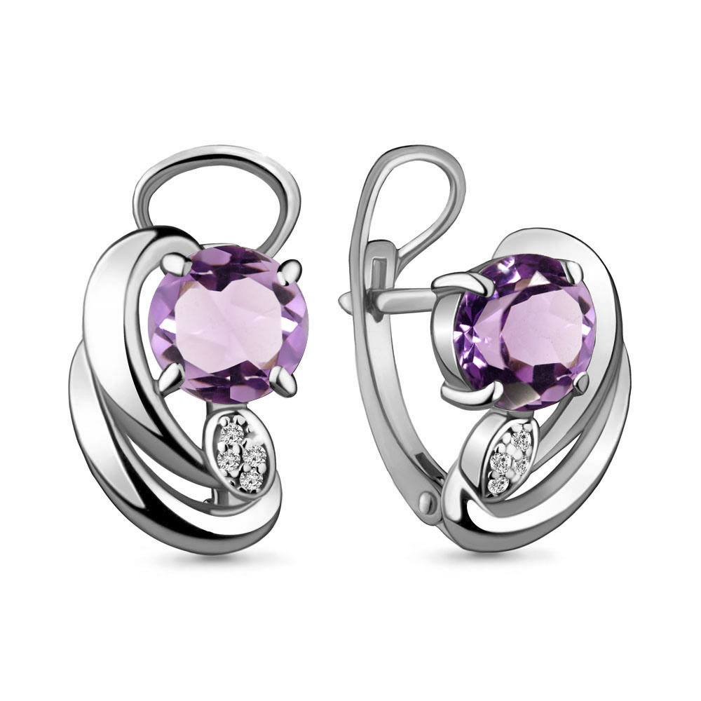 4487104А Серьги из Серебра с аметистами, фианитами