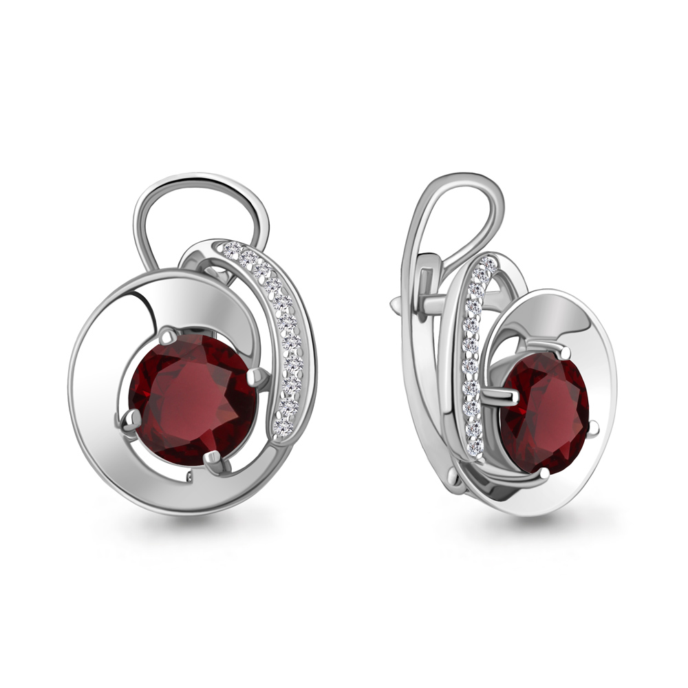 4487203А Серьги из Серебра с гранатами, фианитами