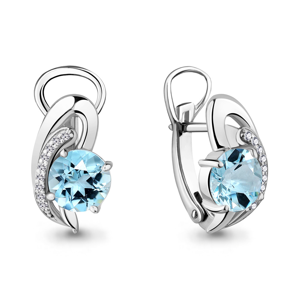 4487302А Серьги из Серебра с топазами скай блю, фианитами