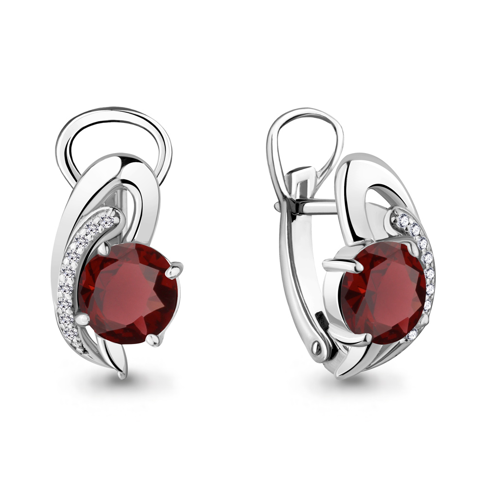 4487303А Серьги из Серебра с гранатами, фианитами