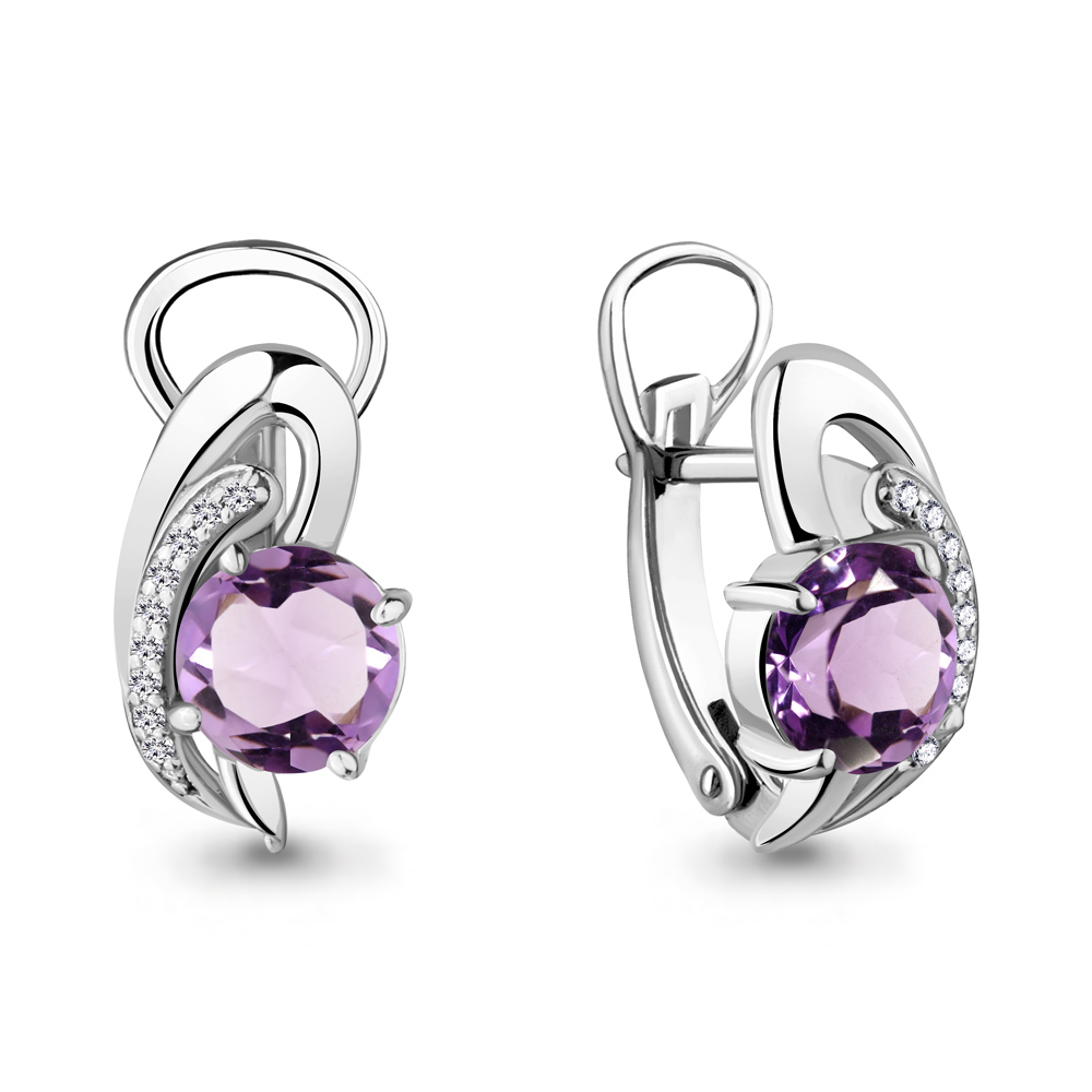 4487304А Серьги из Серебра с аметистами, фианитами