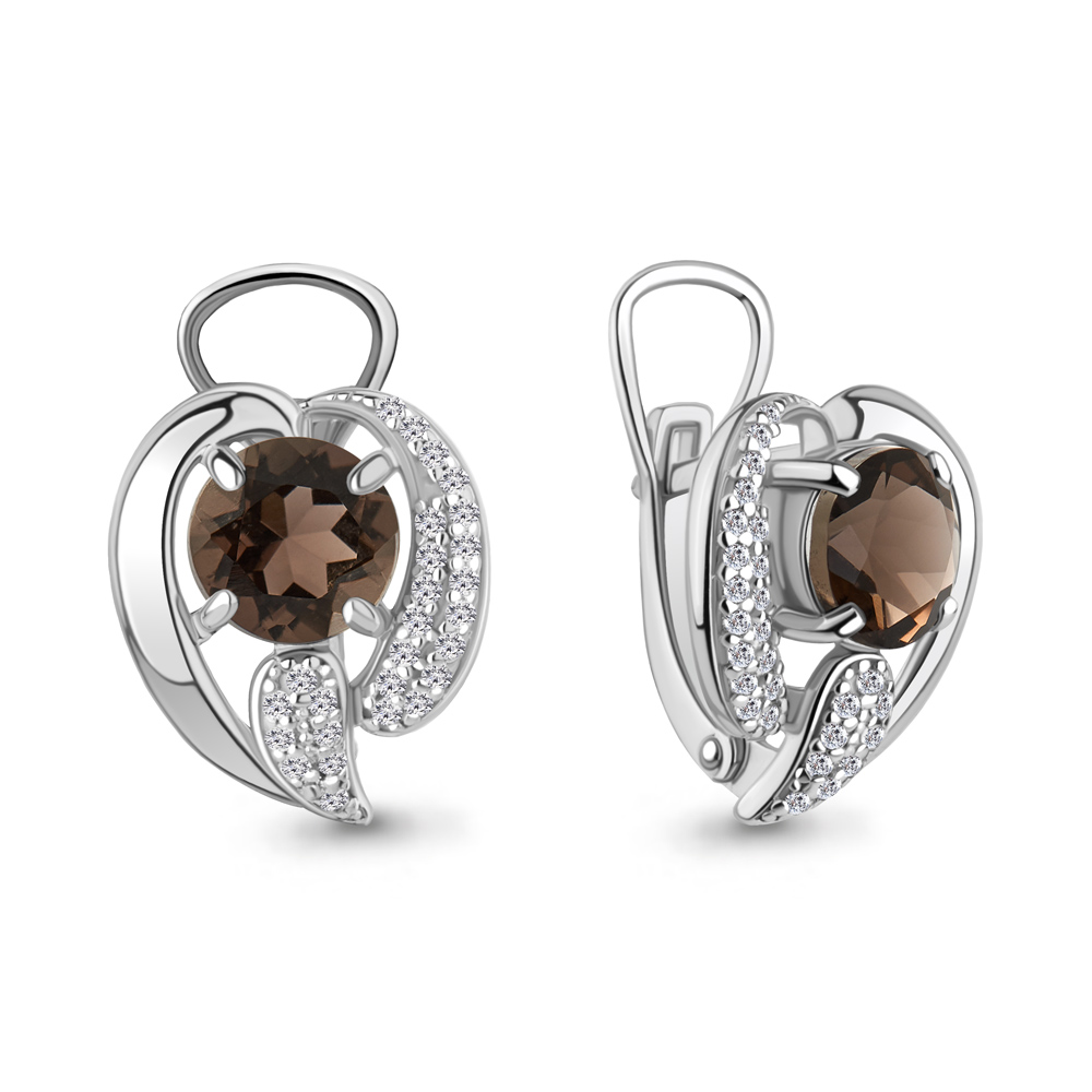 4487401А Серьги из Серебра с раухтопазами, фианитами