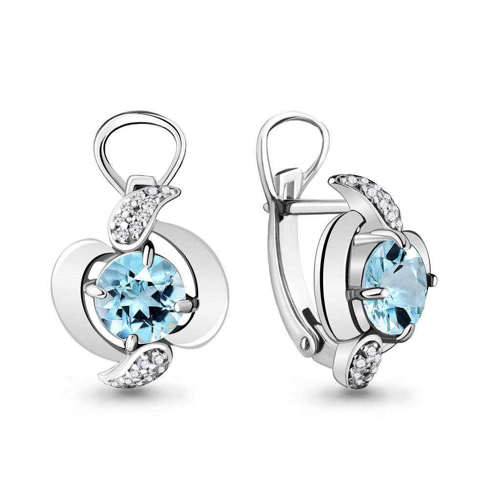 4487502А Серьги из Серебра с топазами скай блю, фианитами