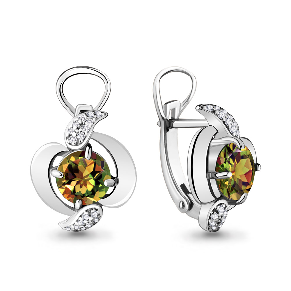 4487519А Серьги из Серебра с султанитами иск., фианитами