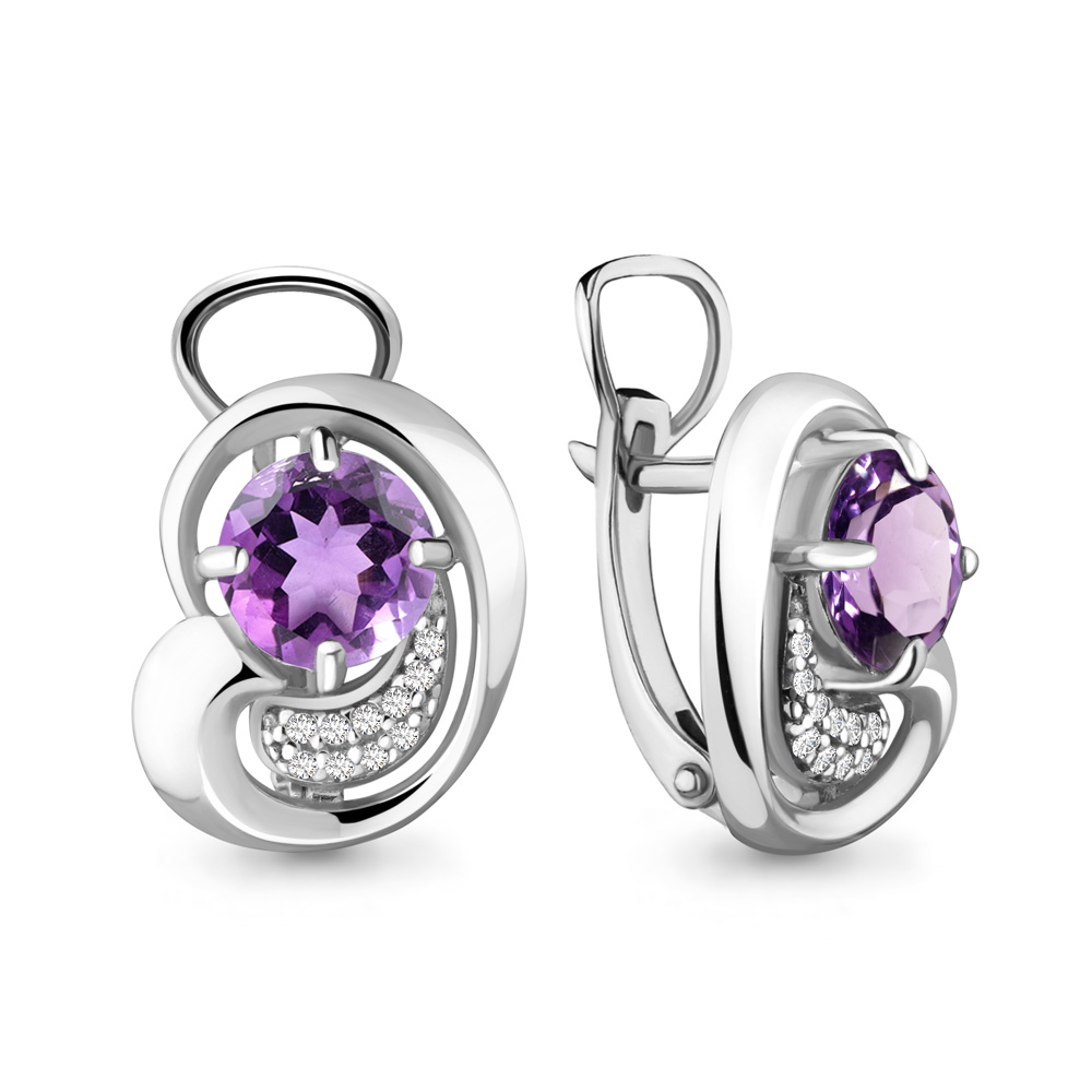 4487604А Серьги из Серебра с аметистами, фианитами