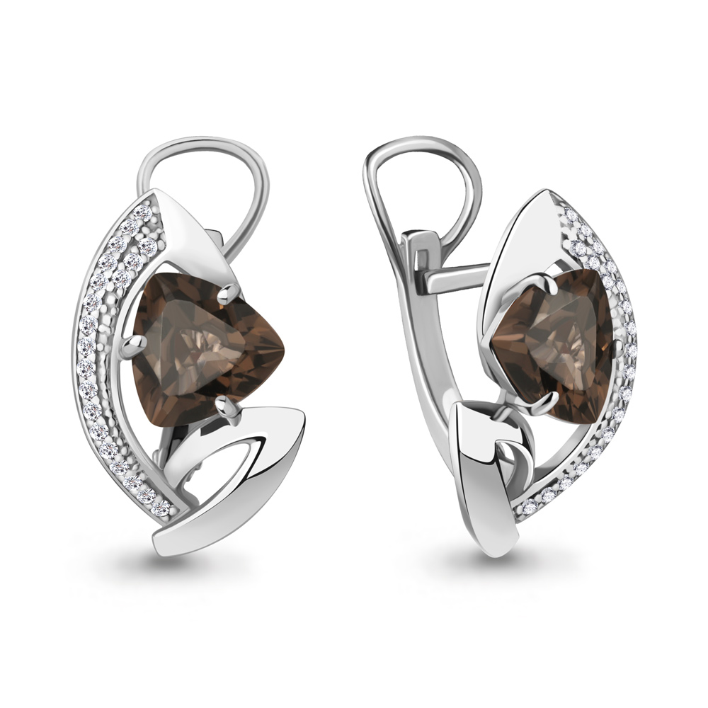 4489301А Серьги из Серебра с раухтопазами, фианитами