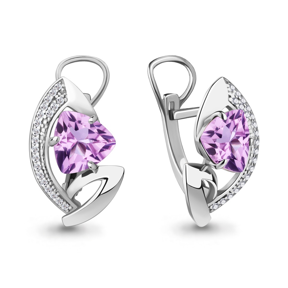 4489304А Серьги из Серебра с аметистами, фианитами