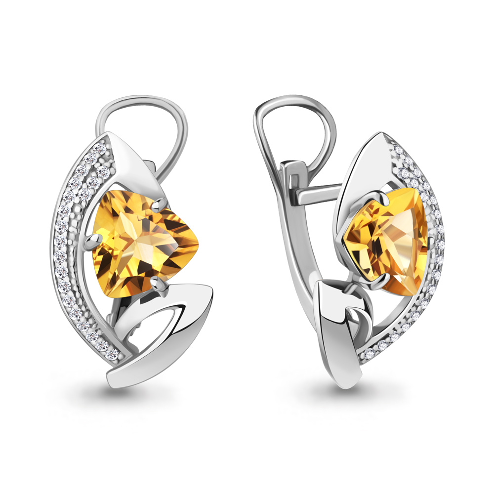 4489306А Серьги из Серебра с фианитами, цитринами
