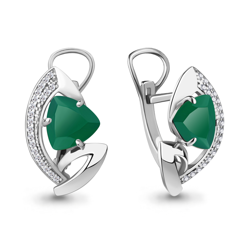 4489309А Серьги из Серебра с агатами, фианитами