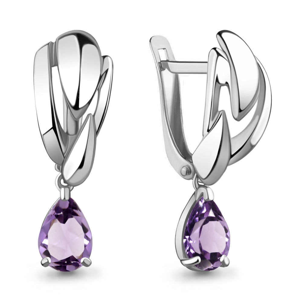 4489604 Серьги из Серебра с аметистами из коллекции "Лагуна"
