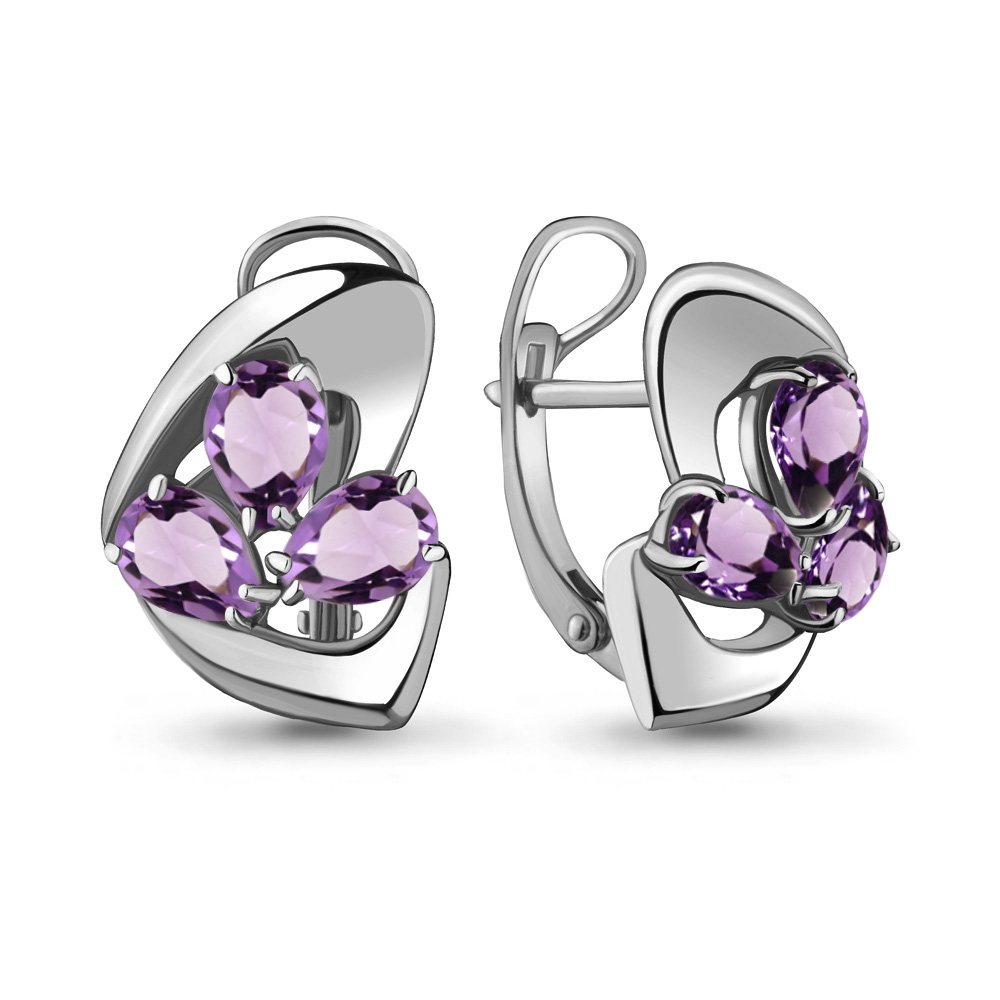 4489704 Серьги из Серебра с аметистами из коллекции "Лагуна"