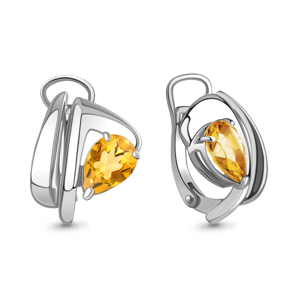 4489806 Серьги из Серебра с цитринами из коллекции "Лагуна"