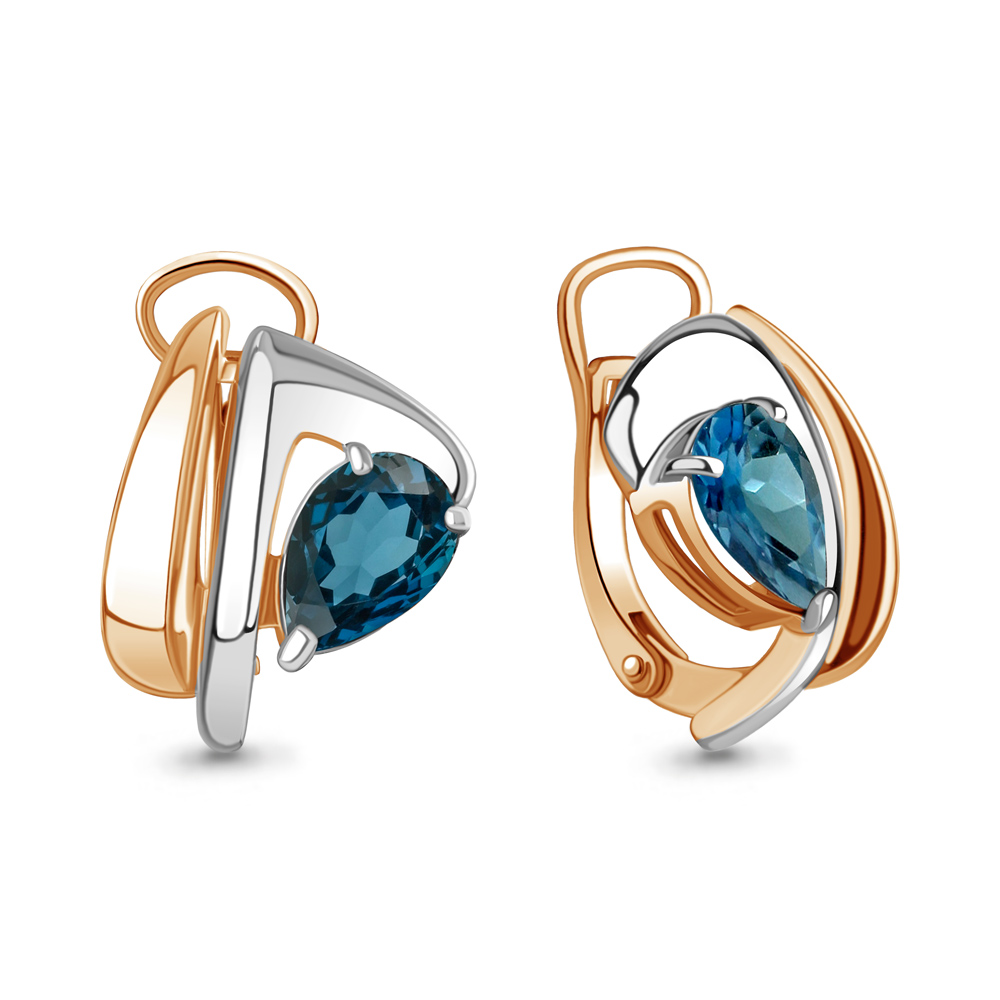 4489808 Серьги из Золота с топазами лондон блю из коллекции "Лагуна"