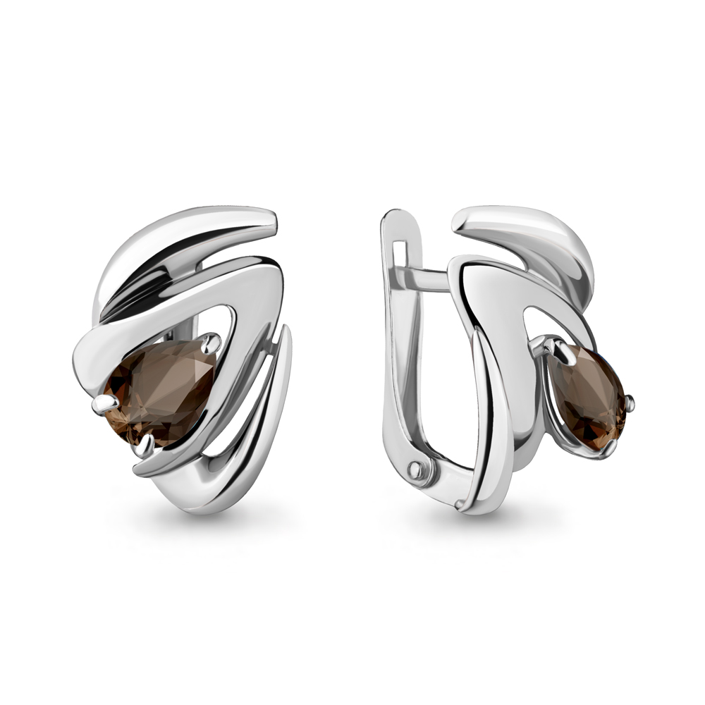 4489901 Серьги из Серебра с кварцами дымчатыми из коллекции "Лагуна"