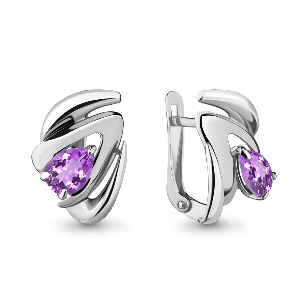 4489904 Серьги из Серебра с аметистами из коллекции "Лагуна"