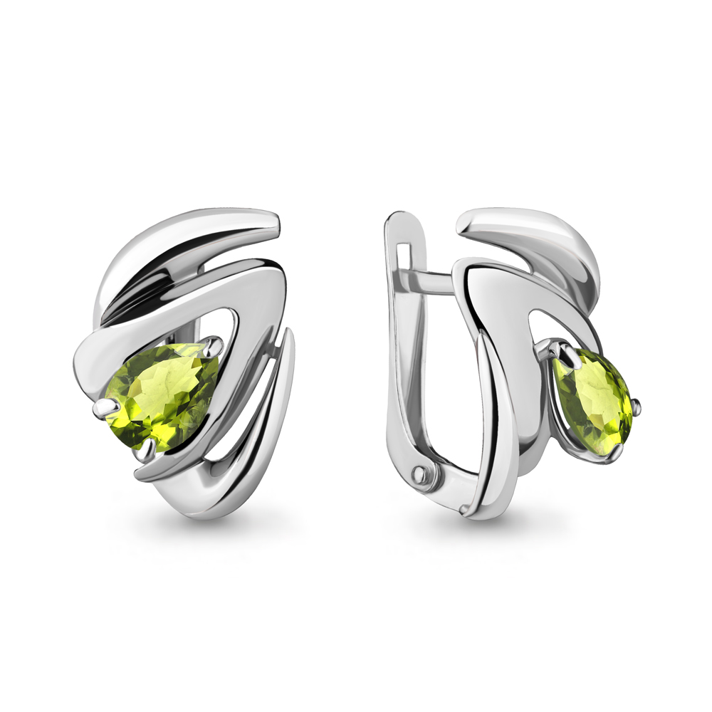 4489907 Серьги из Серебра с хризолитами из коллекции "Лагуна"