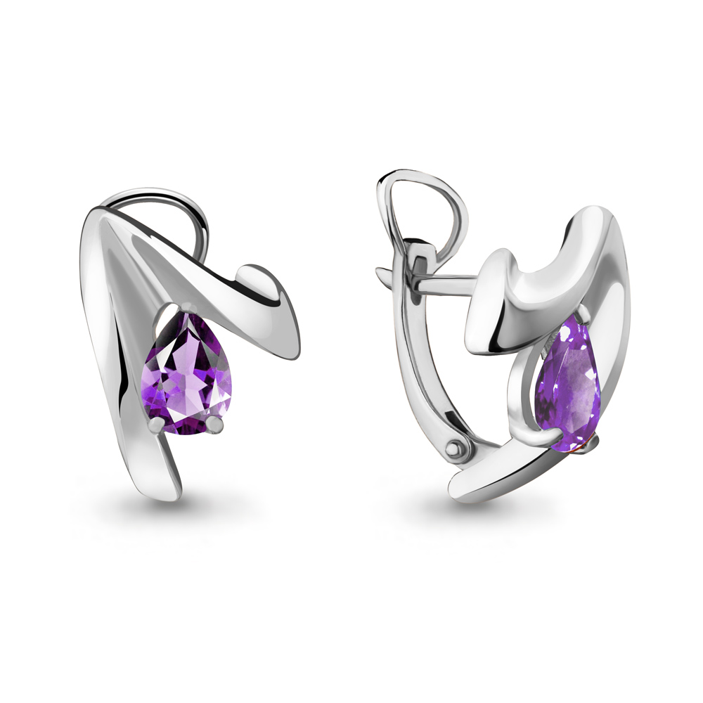 4490004 Серьги из Серебра с аметистами из коллекции "Лагуна"
