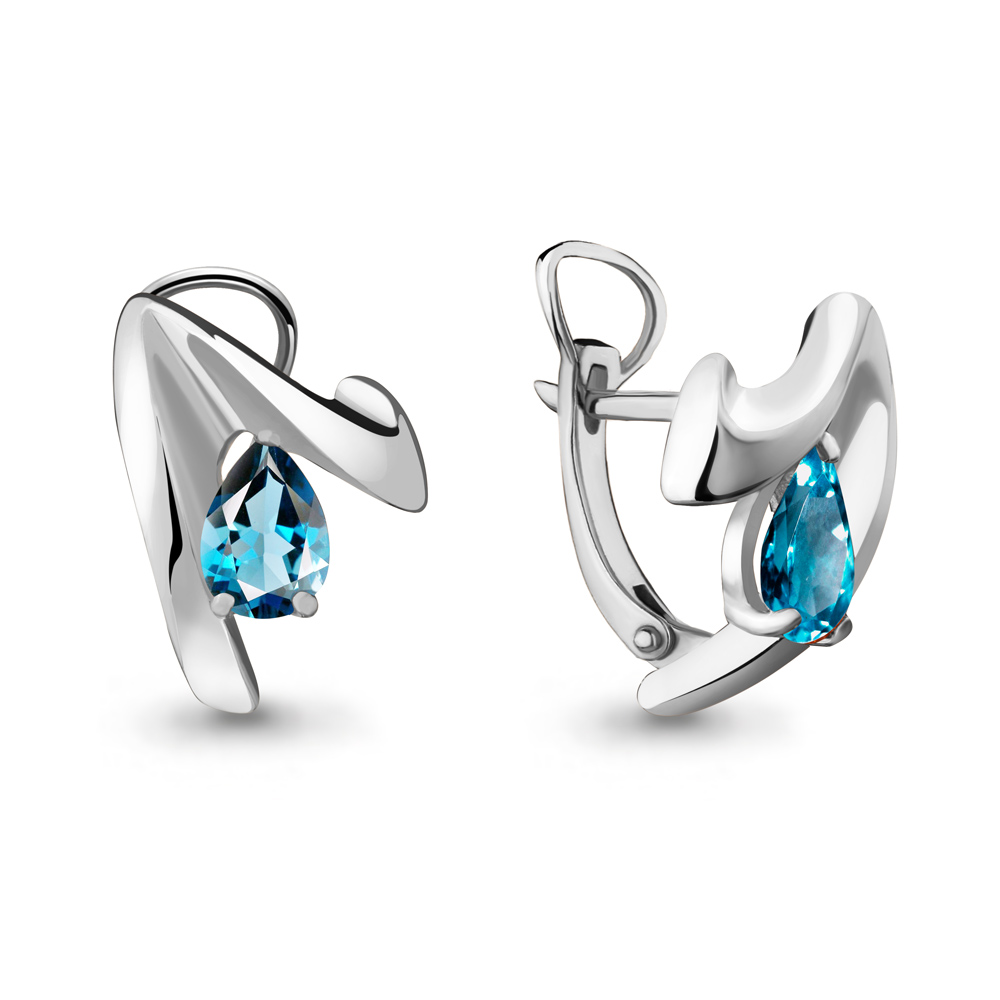 4490005 Серьги из Серебра с топазами свисс блю из коллекции "Лагуна"