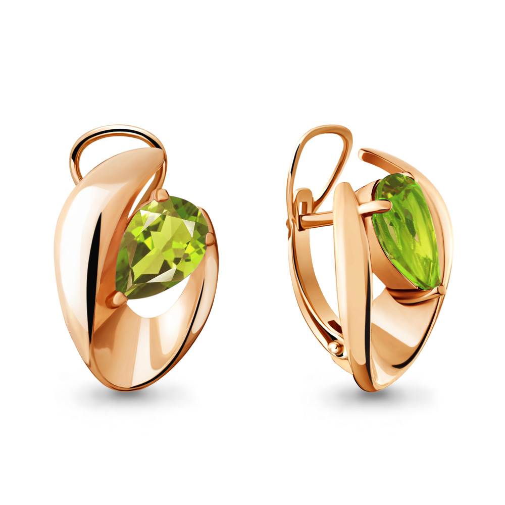 4490107 Серьги из Золота с хризолитами из коллекции "Лагуна"