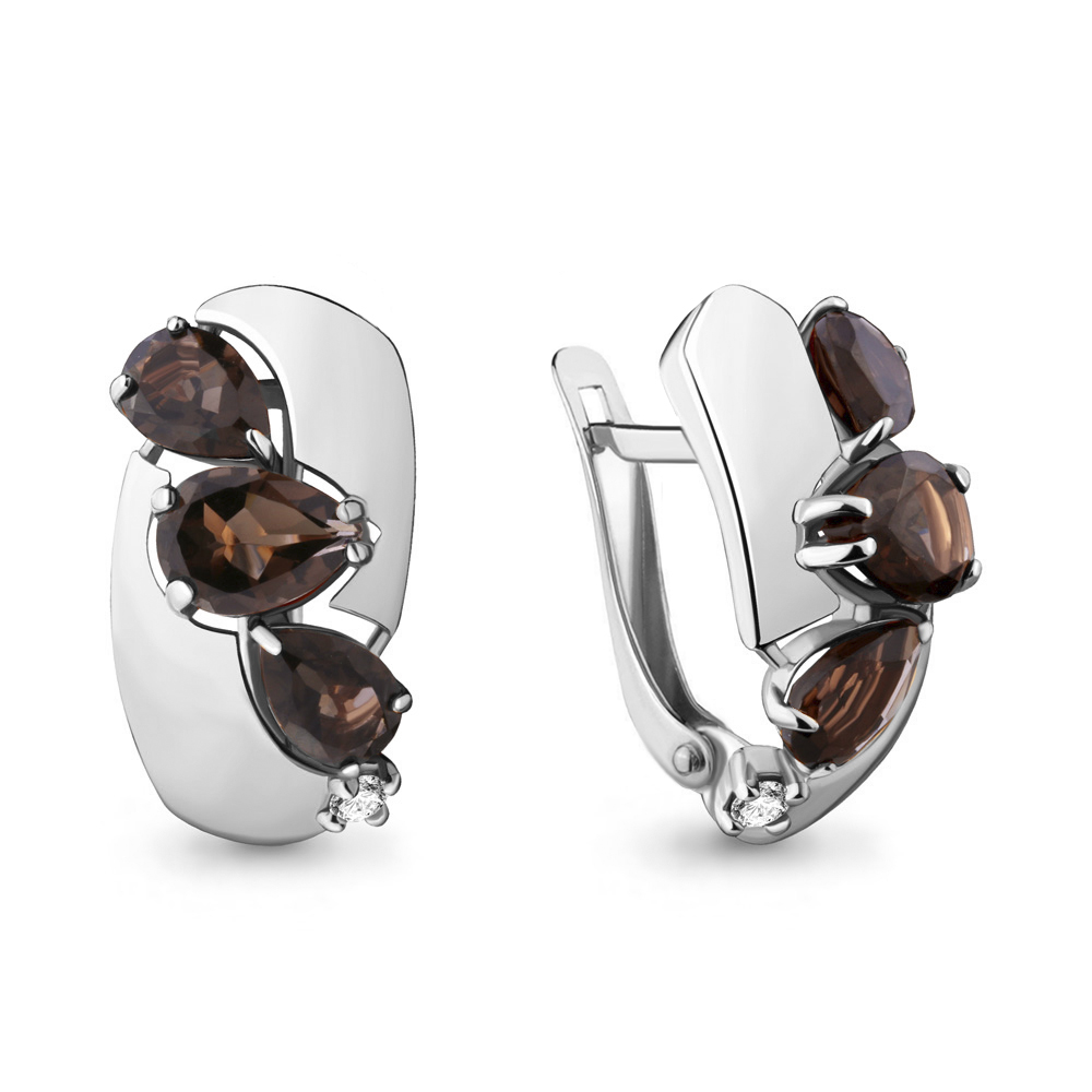 4490201 Серьги из Серебра с кварцами дымчатыми, фианитами