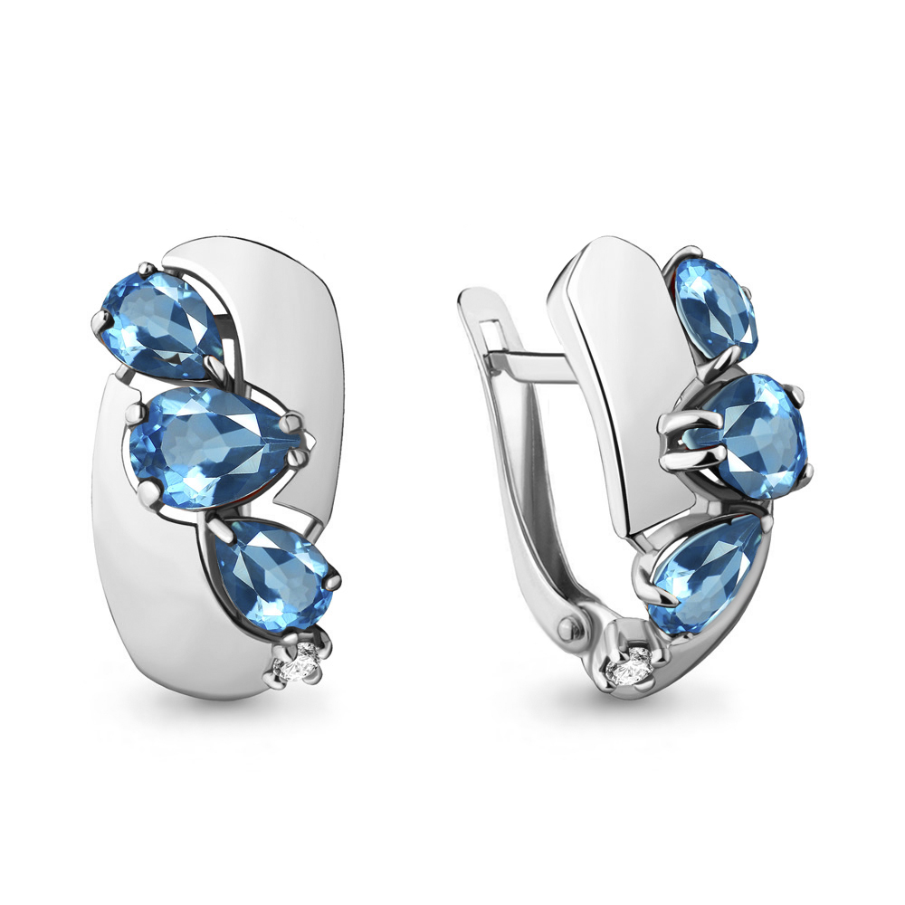 4490205 Серьги из Серебра с топазами свисс блю, фианитами из коллекции "Лагуна"