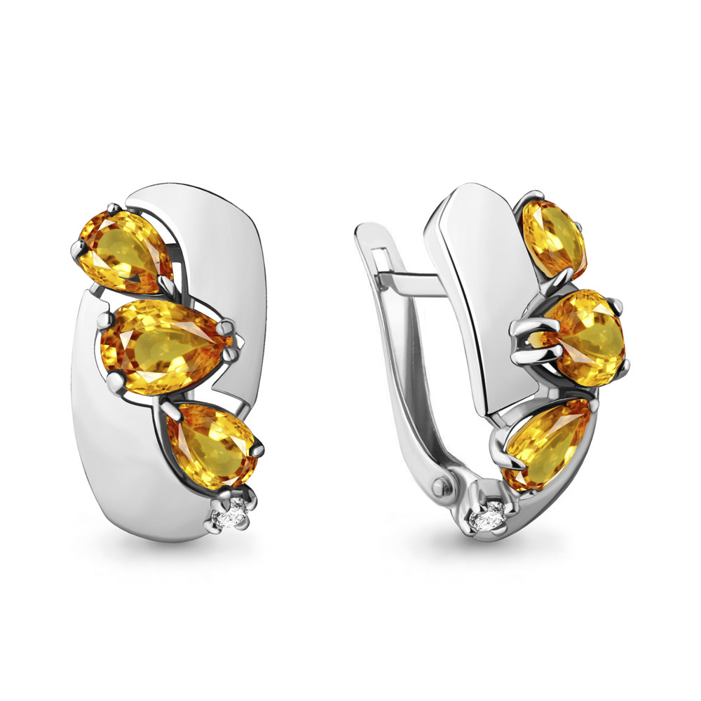 4490206 Серьги из Серебра с фианитами, цитринами из коллекции "Лагуна"