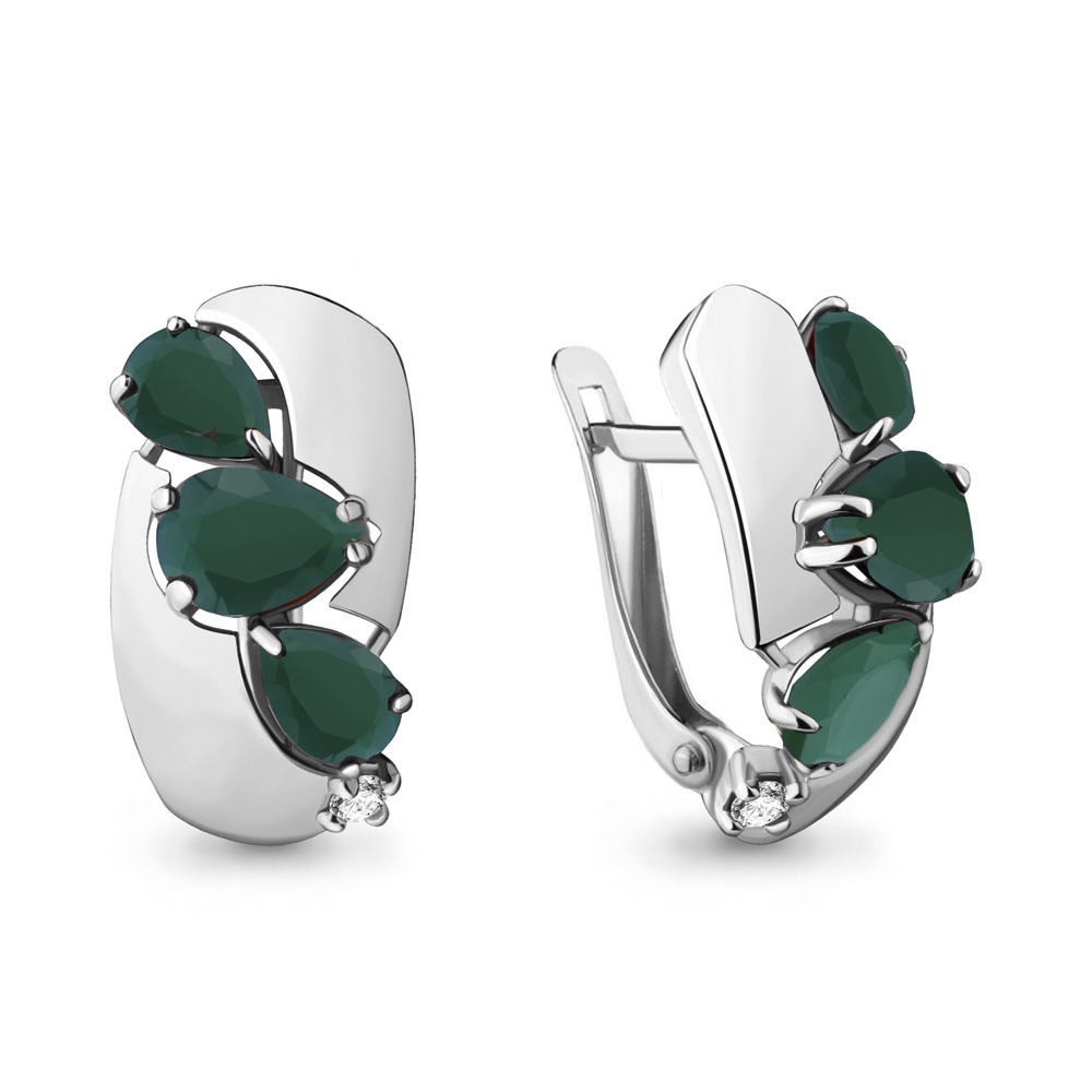 4490209 Серьги из Серебра с агатами, фианитами из коллекции "Лагуна"