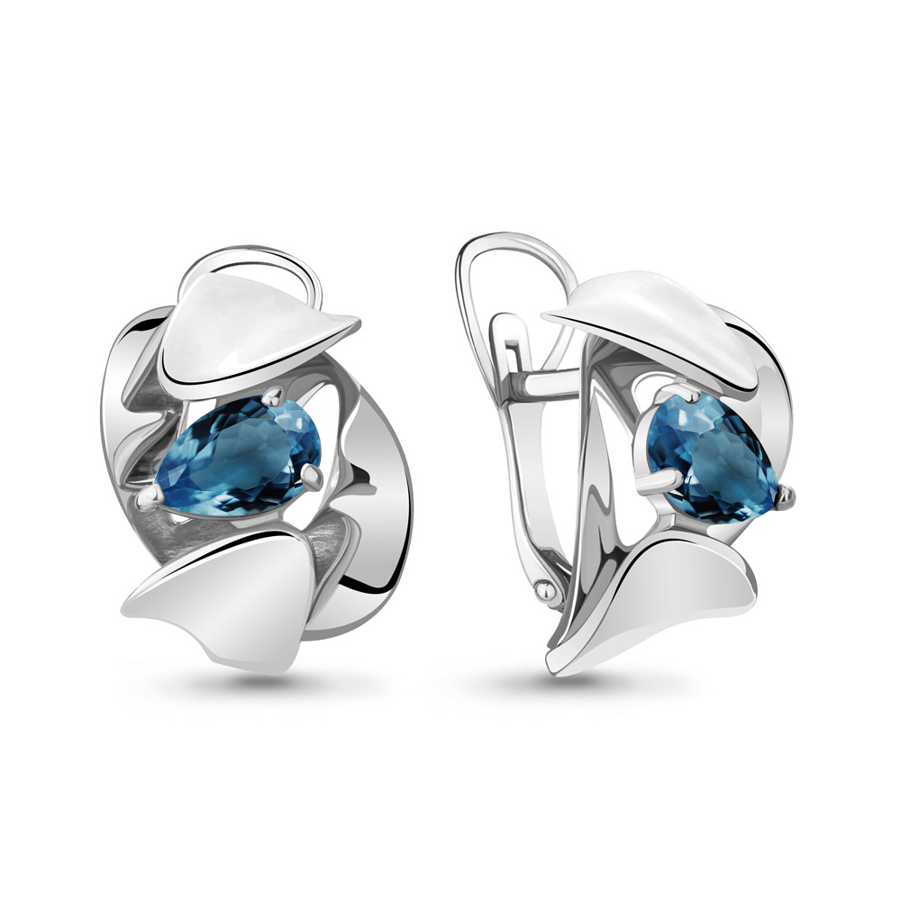 4490508 Серьги из Серебра с топазами лондон блю из коллекции "Лагуна"