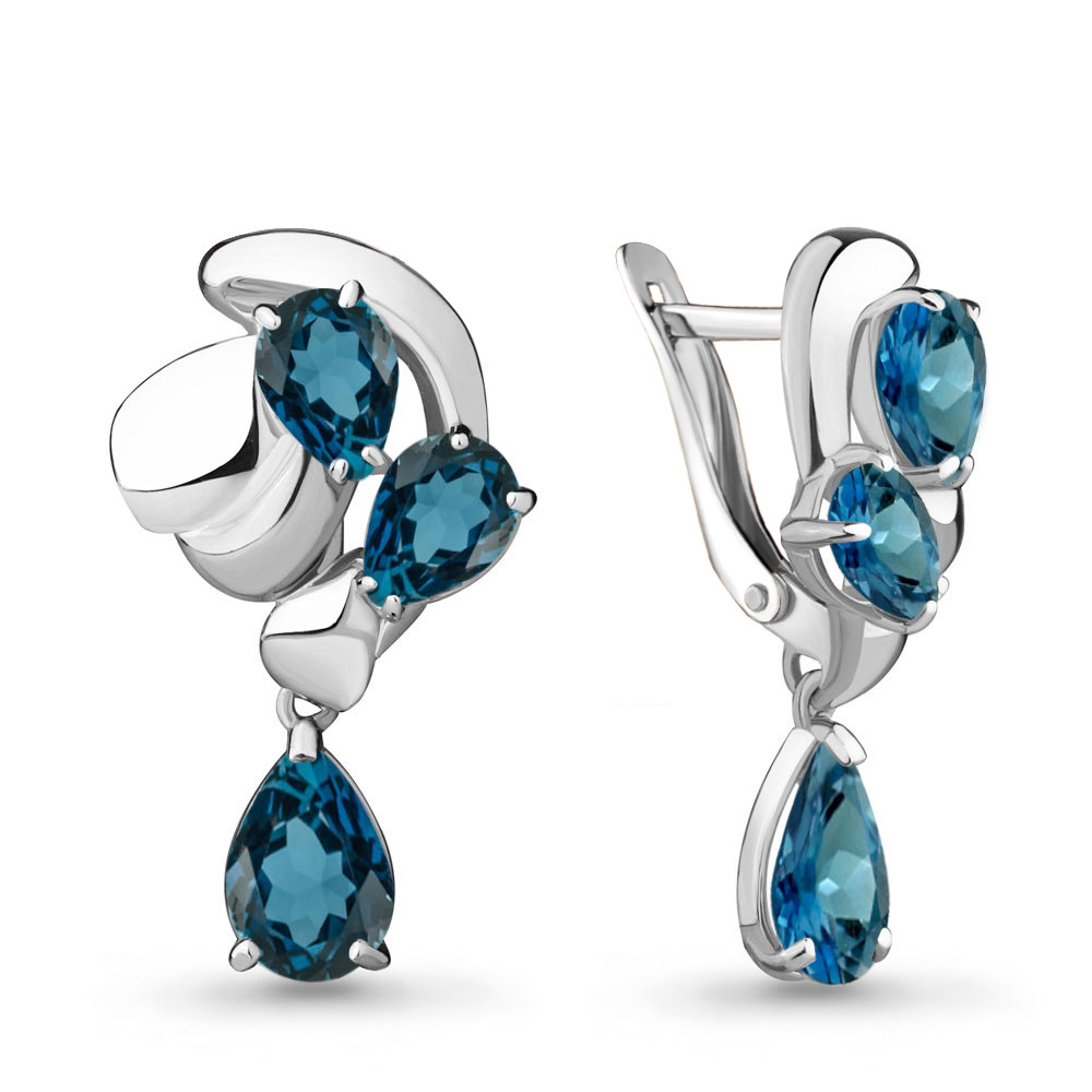 4491708 Серьги из Серебра с топазами лондон блю из коллекции "Лагуна"