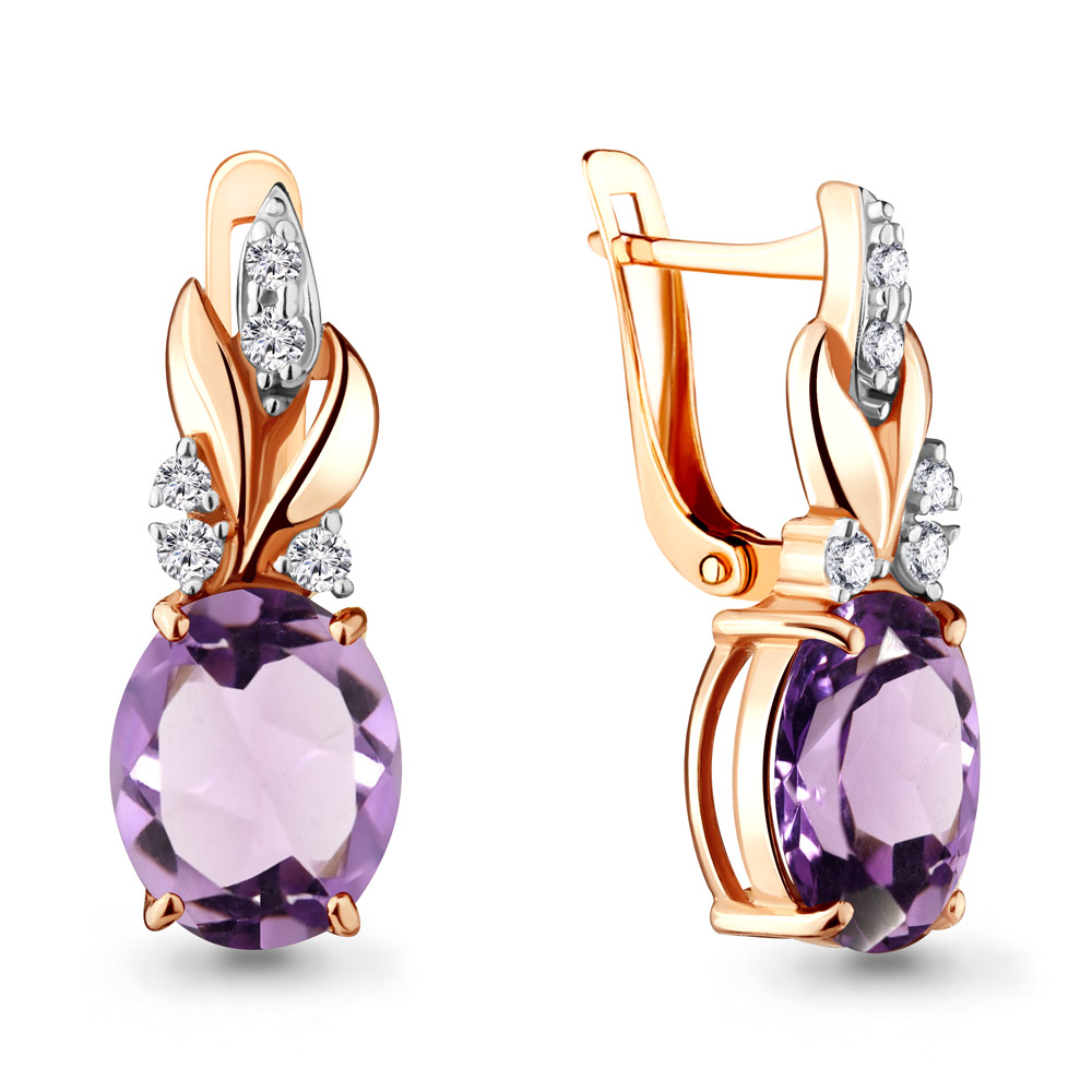 4492004А Серьги из Золота с аметистами, фианитами